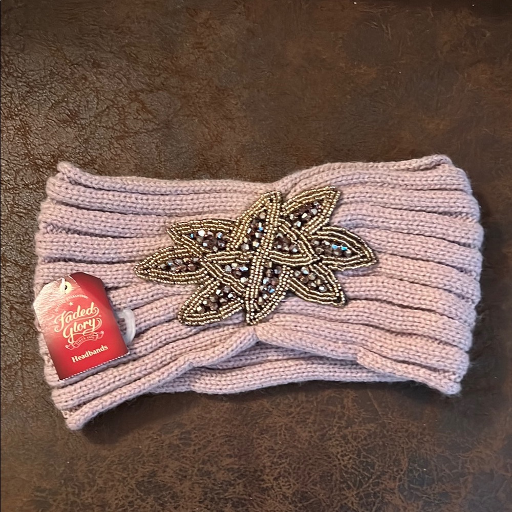 Lavender Knit Headband with Beaded Star Design